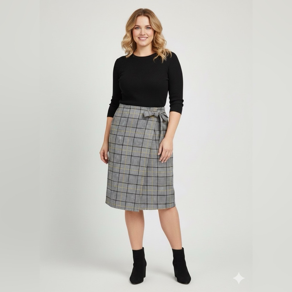 Est.1946 Plaid Midi Skirt | Size 12 | Waist with Bow | Soft Rayon